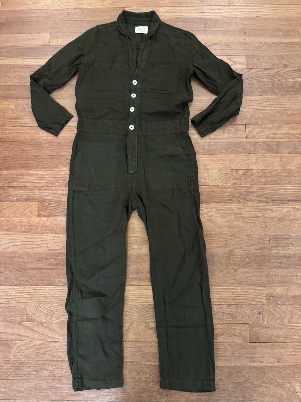 9seed Women's Olive Green Long Sleeve 100% Cotton Jumpsuit - Size 1 b70